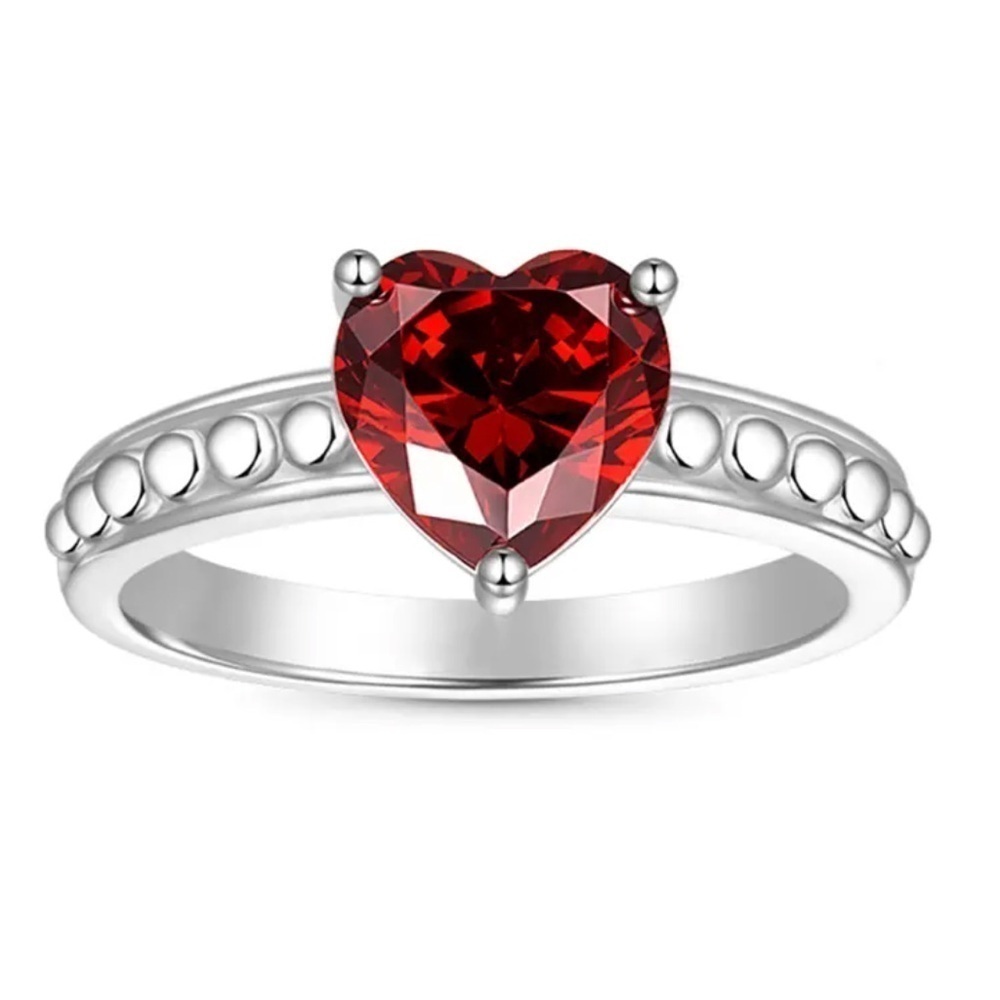 3/$25 Silver Tone Red Heart Ring Size 8